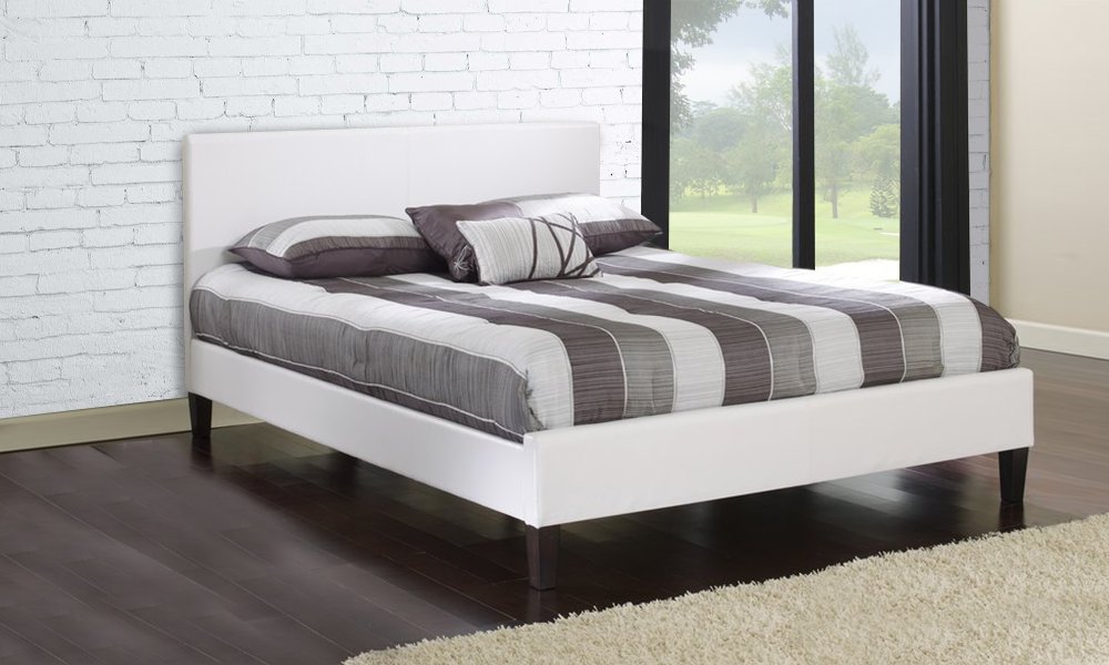 Modern Faux Leather Platform Bed Super King with Mattress White