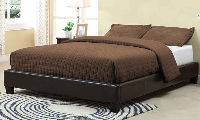 Brown Upholstered Platform Bed Super King Bed with Mattress Beige