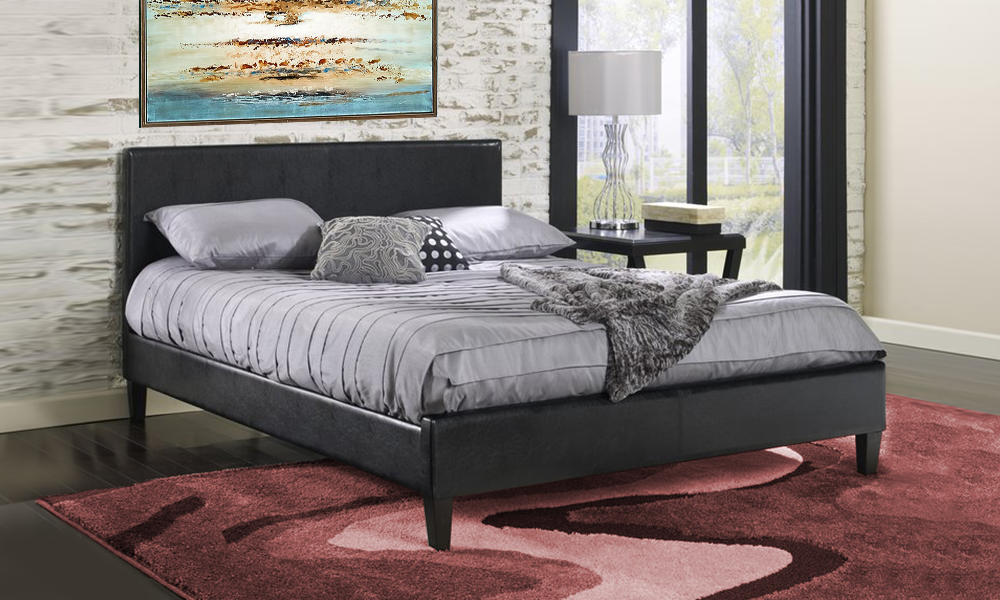 Modern Faux Leather Platform Bed Super King with Mattress Black
