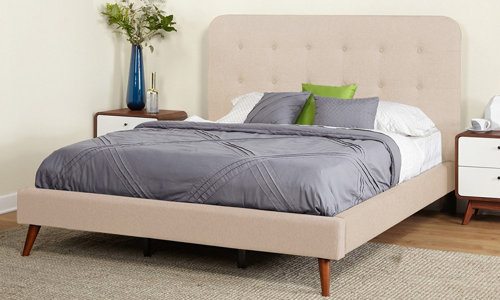 Garbo Mid Century Upholstered Bed Super King Bed with Mattress Grey
