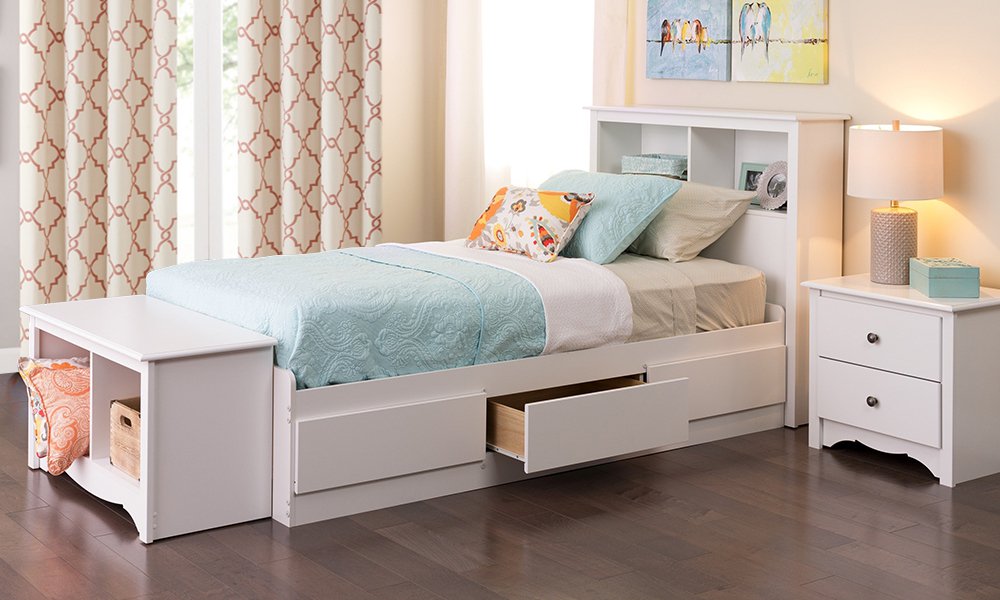 Winslow White Twin Bookcase Headboard King Bed White