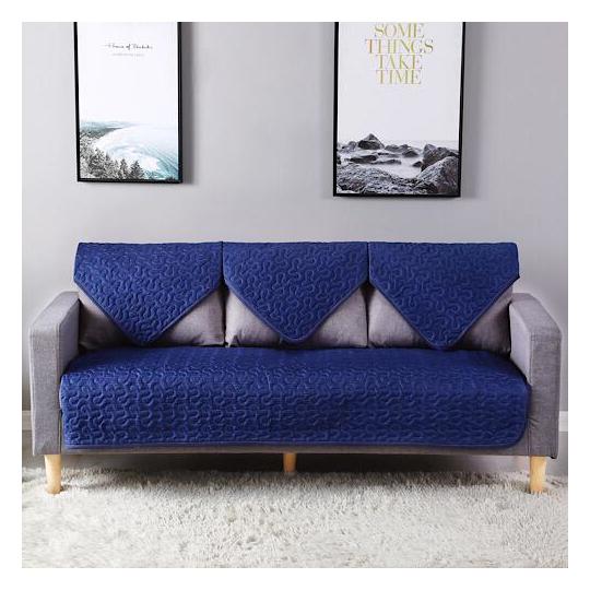 Three Seater Reversible Sofa Cover, Printed Blue Design