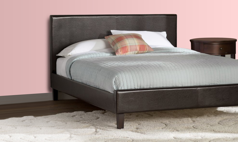 Modern Faux Leather Platform Bed Super King with Mattress Brown