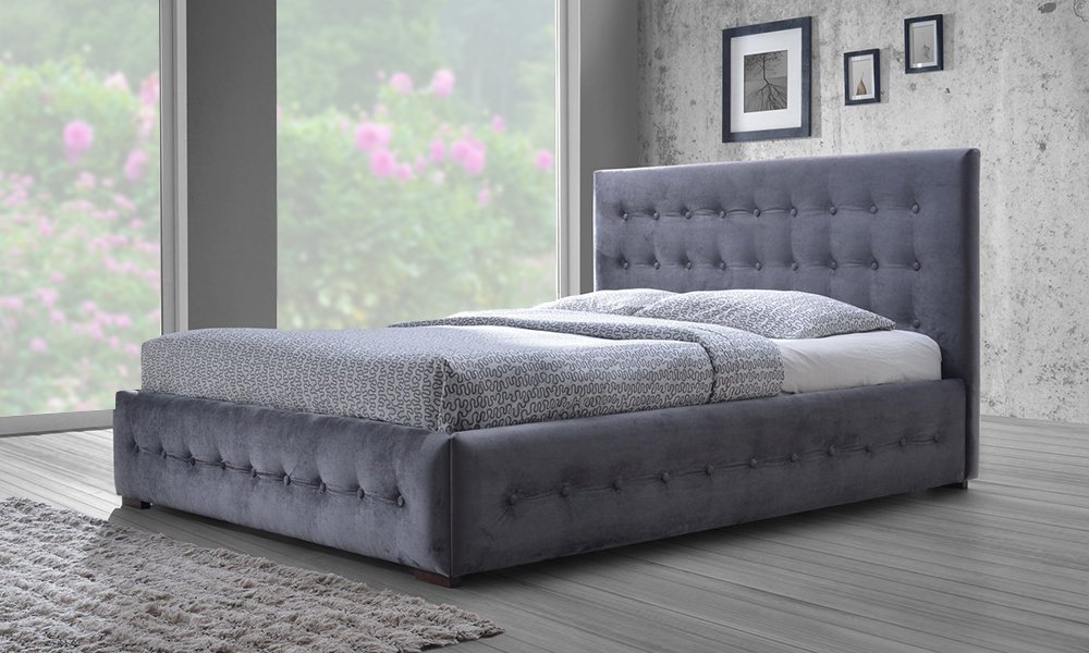 Modern and Contemporary Navy Blue Velvet Fabric Button-tufted Platform Bed King Bed with Mattress Navy blue