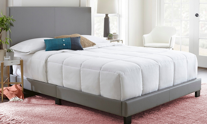 Sleep Sync Zander Padded Upholstered Leather Platform Bed Super King Bed without Mattress White