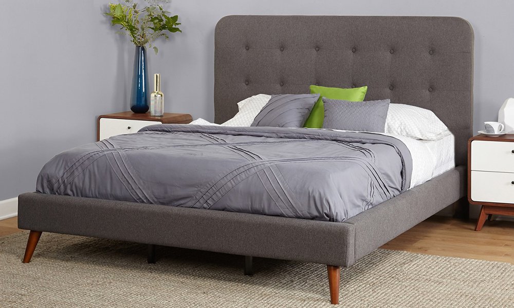 Garbo Mid Century Upholstered Bed Super King Bed with Mattress Beige