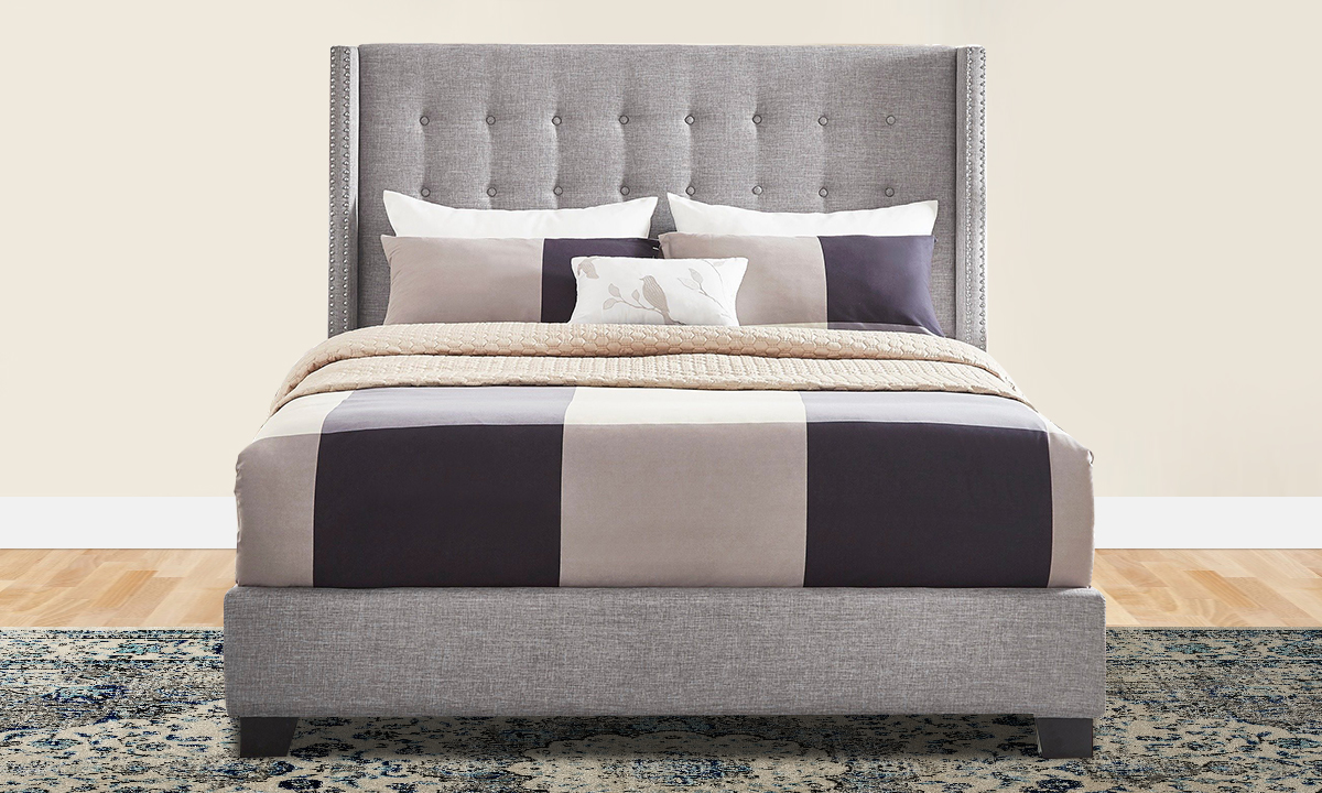 Melina Tufted Linen Wingback Bed Super King Bed with Mattress White