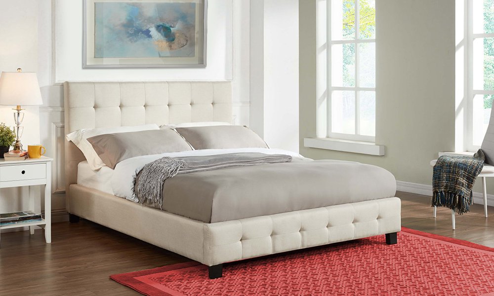 Cream Upholstered Blind Tufted Bed Super King Bed With Mattress Grey