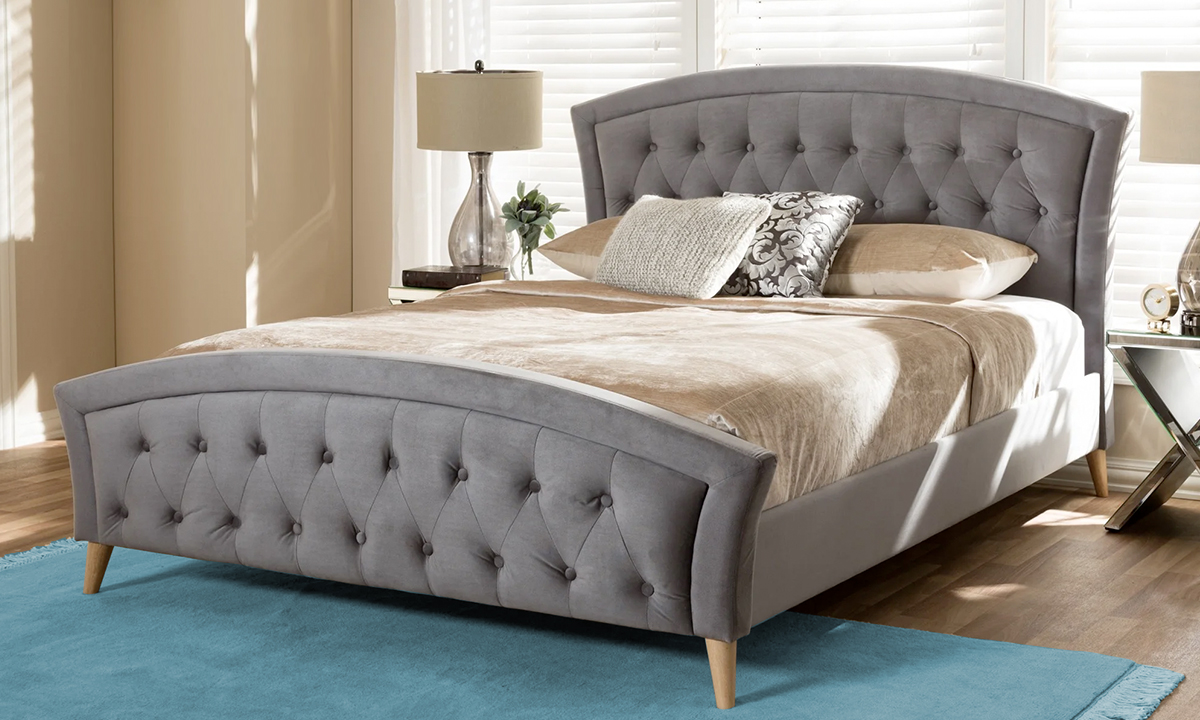 Contemporary Fabric Platform Bed King Bed Grey