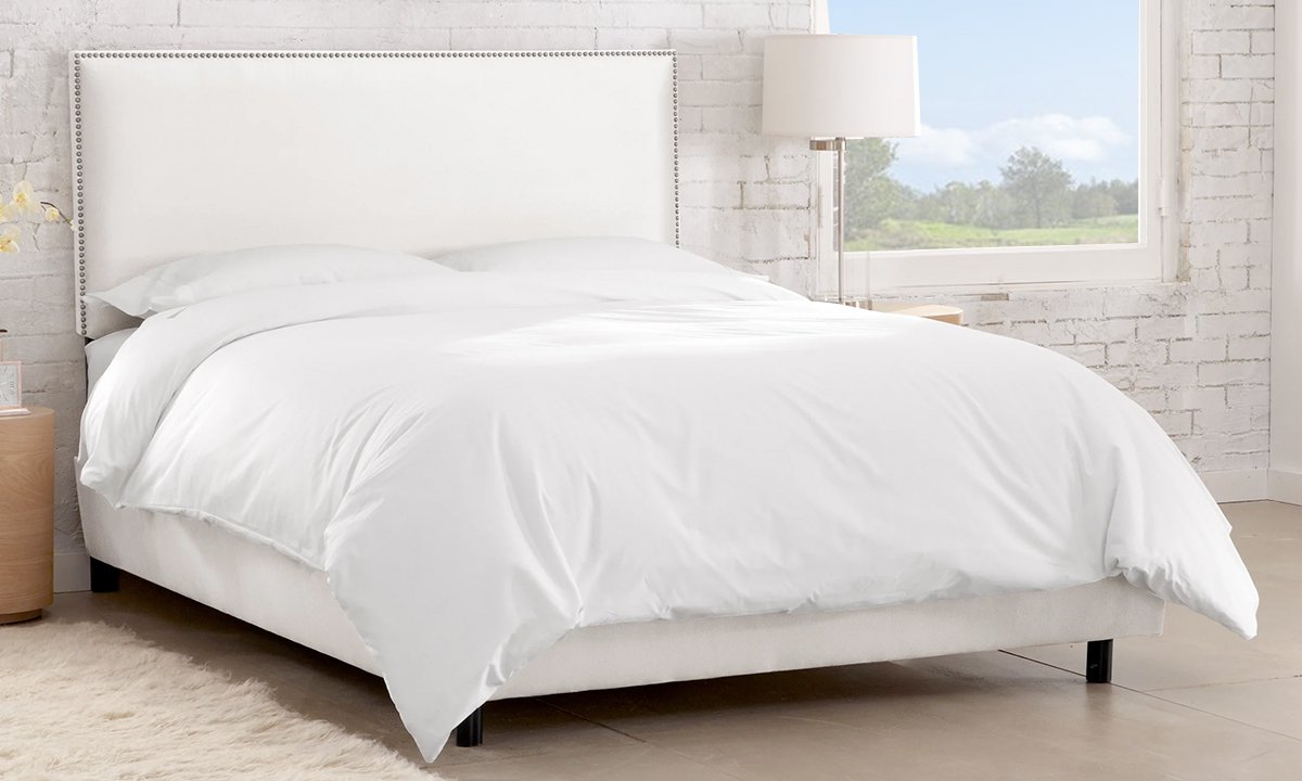 Burling Nail Button Border Bed in Micro-Suede Chocolate King White