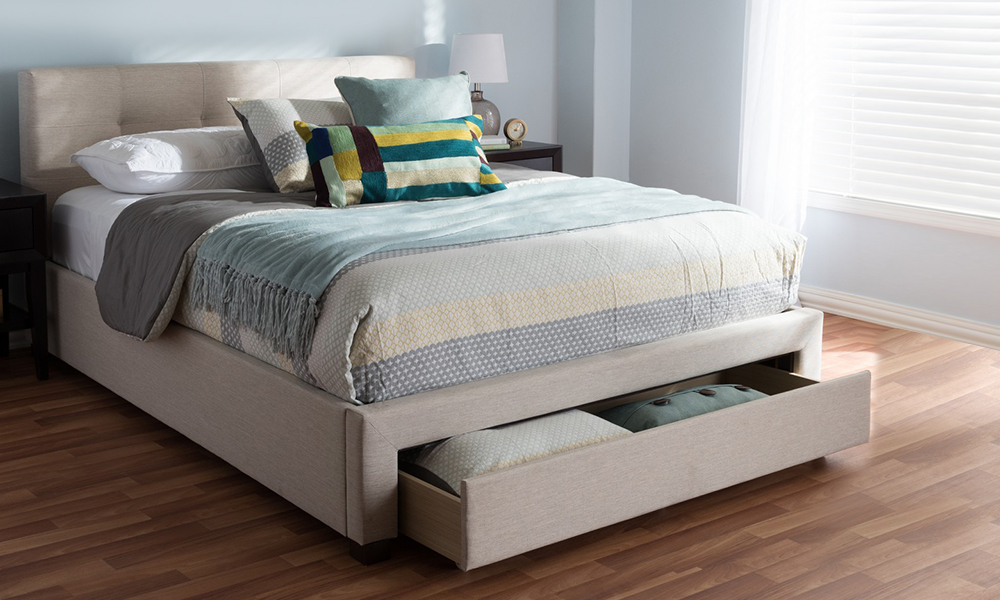 Contemporary Fabric Storage Platform Bed Queen Bed Without Mattress Charcoal Grey