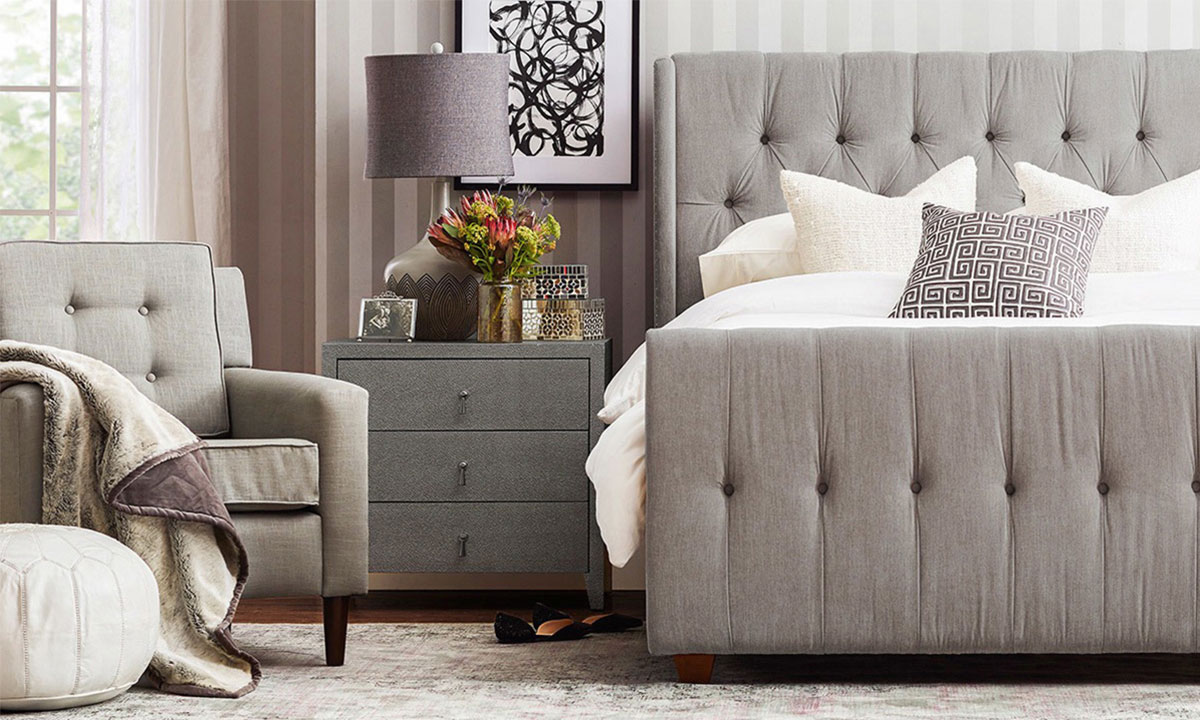 David Tufted Wingback Upholstered Bed King Bed Grey