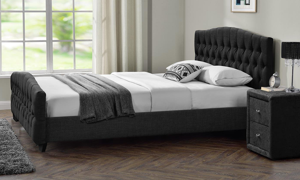 Chesterfield Linen or Velvet Bed Frame Super King Bed without Mattress Light Grey