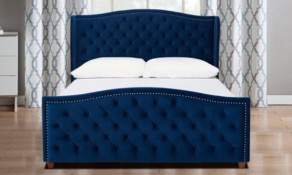 Buy Navy Blue Velvet Hand-Tufted Upholstered Bed Super King Bed Navy