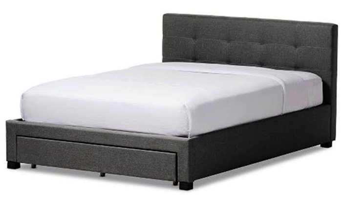 Contemporary Fabric Storage Platform Bed King Bed without Mattress Grey