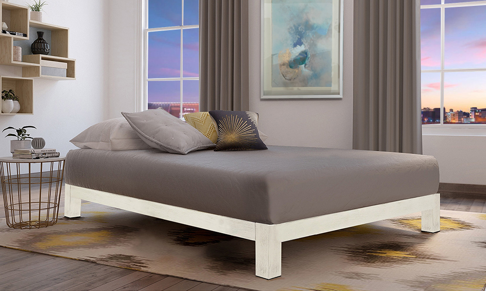 Motif Design Aura White Platform Bed King Bed without Mattress White