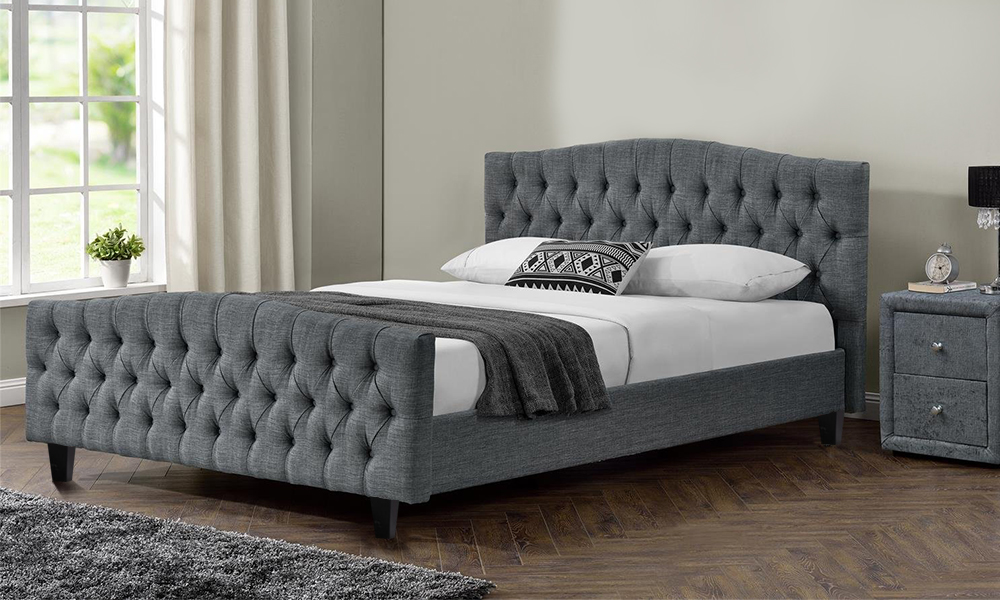 Chesterfield Linen or Velvet Bed Frame King Bed without Mattress Black