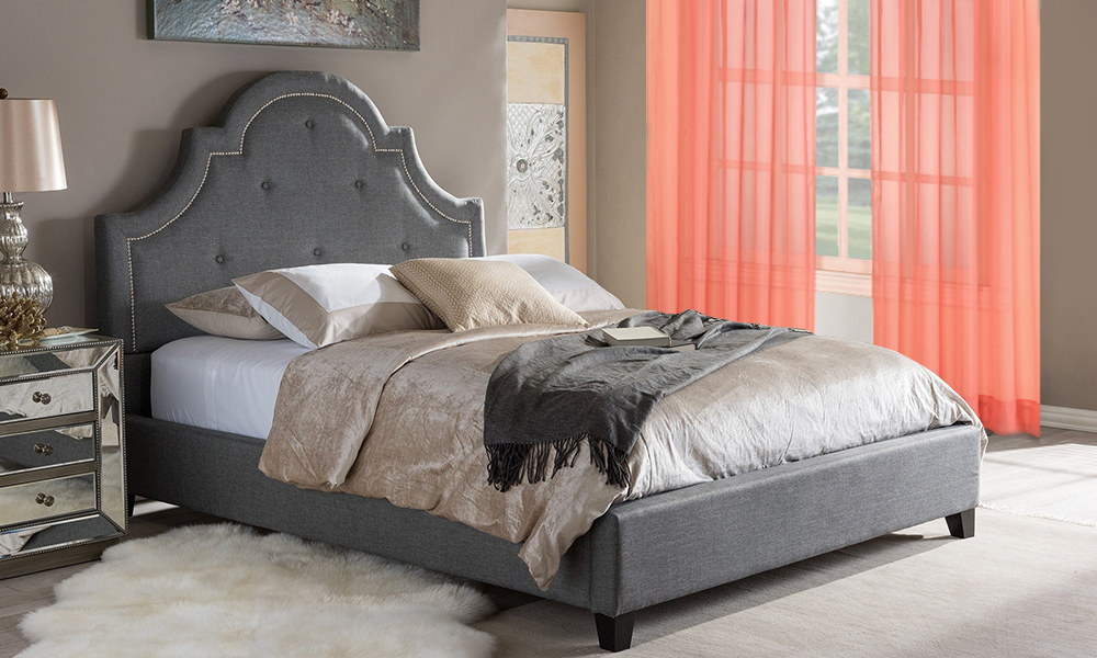 Stiefvater Grey Linen Modern Platform Bed Super King Bed without Mattress Light Beige