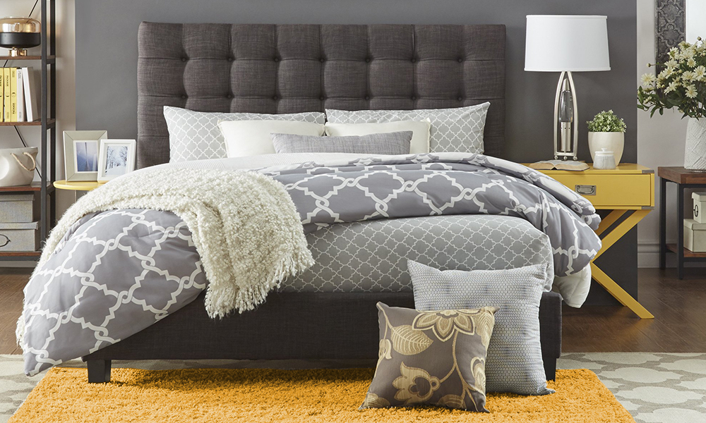 Briella Button Tufted Linen Upholstered Bed King Bed without Mattress Grey