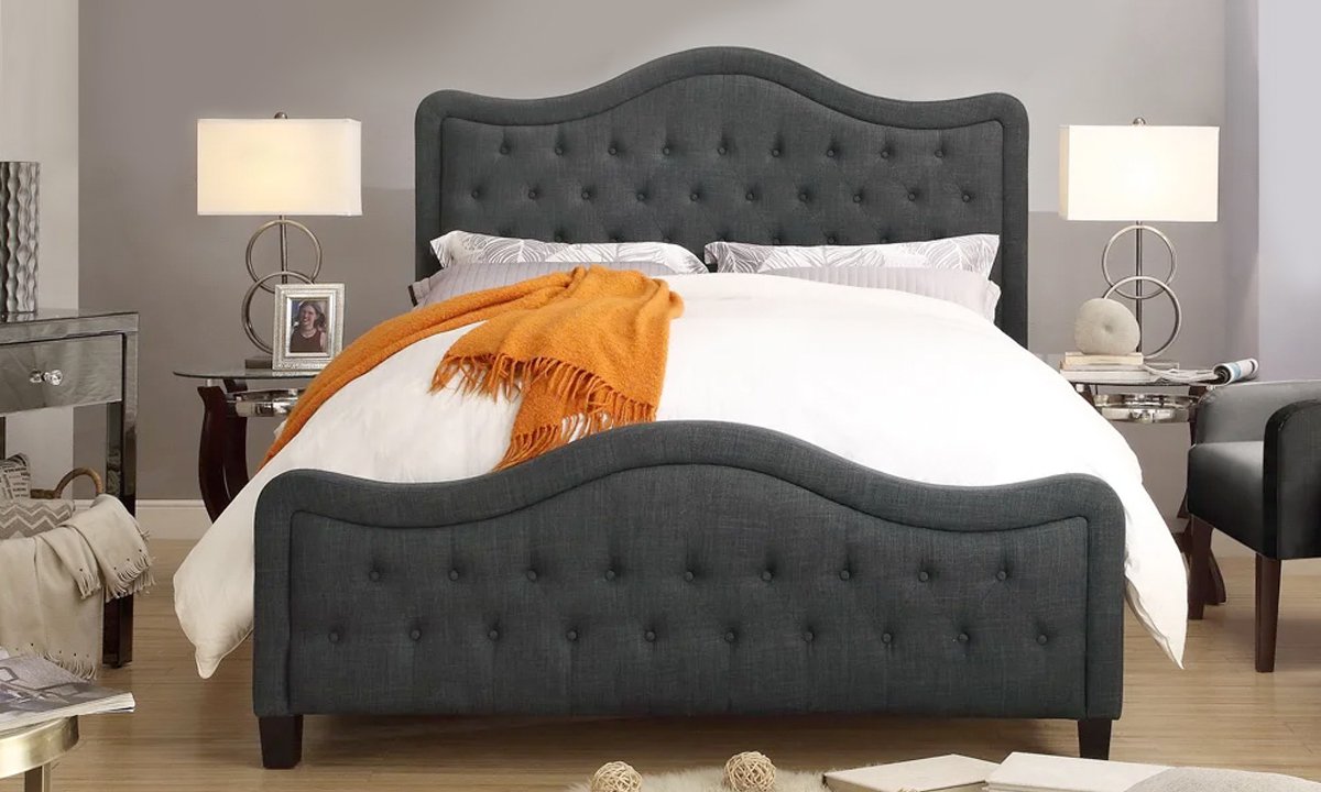 Adella Linen Grey Waved Top Upholstery Bed King Charcoal Grey