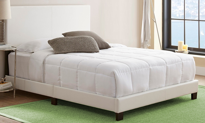 Sleep Sync Zander Padded Upholstered Leather Platform Bed Queen Bed without Mattress Dark Grey
