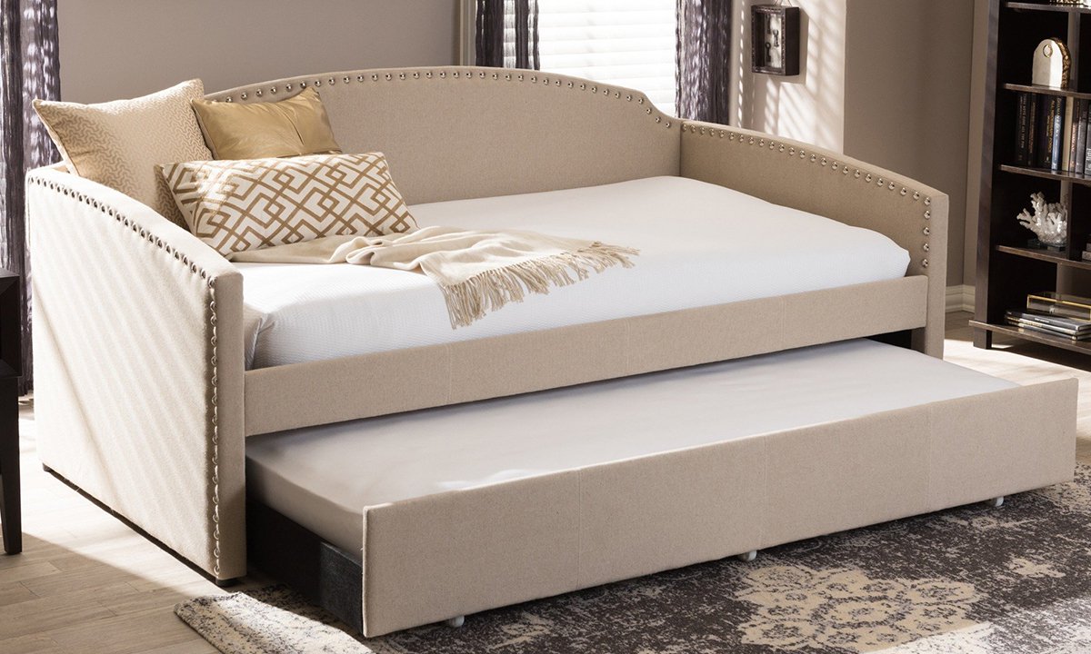 Arched Back Sofa Twin Daybed with roll-out Trundle Guest Bed Daybed with trundle Grey