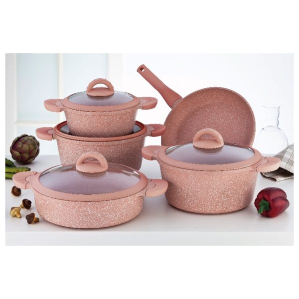 Buy Penguen Grand 9pcs Granite Cookware Set Pink – Price ...