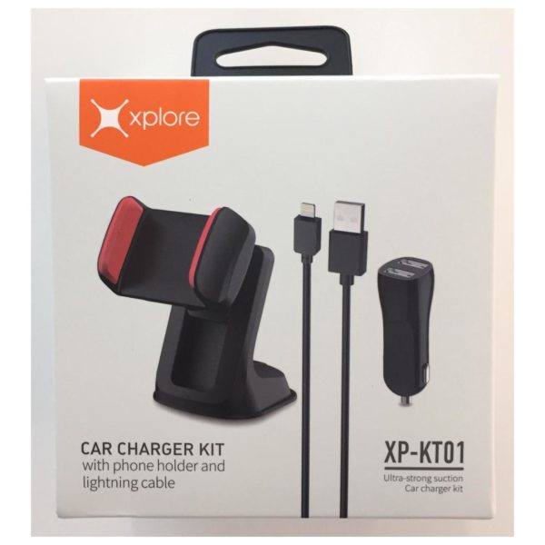 Xplore Car Charger kit With Phone Holder & Lightning Cable Black Xplore Car Charger kit With Phone Holder & Lightning Cable Black