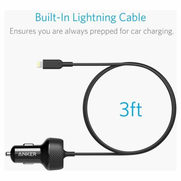 Anker PowerDrive 2 Elite Car Charger With Lightning Connector - Black Anker PowerDrive 2 Elite Car Charger With Lightning Connector - Black