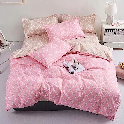 Buy King Size Pink Geometric Design Bedding Set Of 6 Pieces