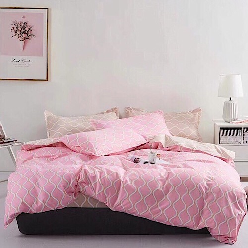 Buy Double Size Pink Geometric Design Bedding Set 6pcs Price