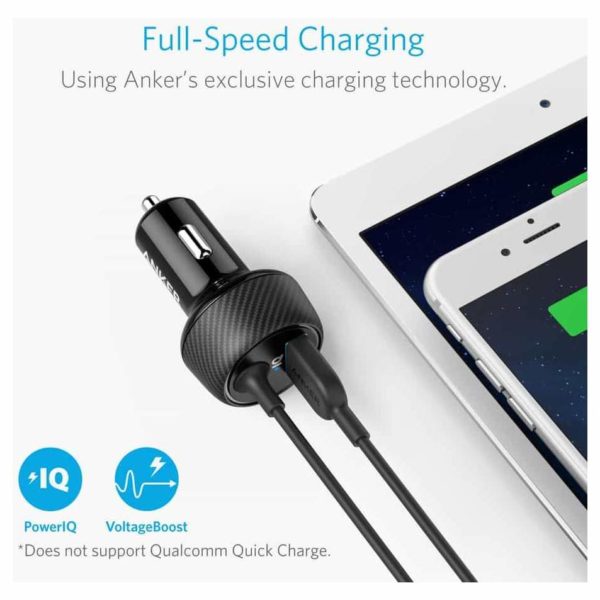 Anker PowerDrive 2 Elite Car Charger With Lightning Connector - Black Anker PowerDrive 2 Elite Car Charger With Lightning Connector - Black
