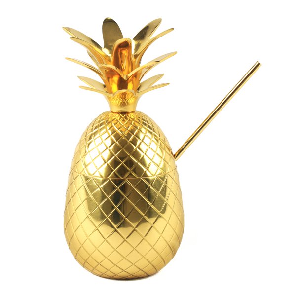 Pineapple Drinkware With Straw Gold 24oz Pineapple Drinkware With Straw Gold 24oz