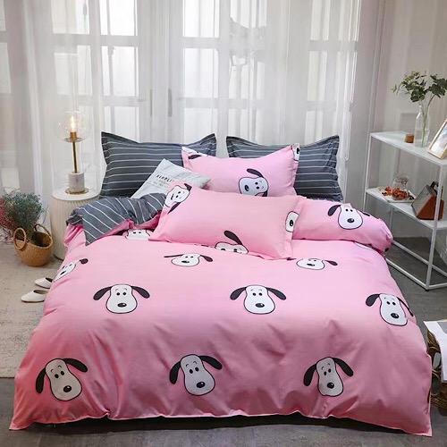 Buy Single Size 160 X 210cm 4pcs Bedding Set Dog Design Pink Color Price Specifications Features Sharaf Dg