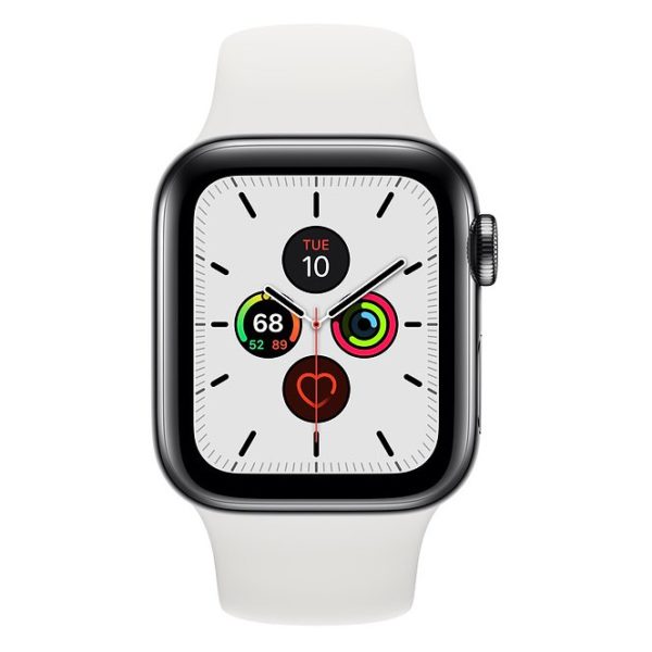 Apple Watch Series 5 GPS + Cellular 40mm Stainless Steel Case with White Sport Band Apple Watch Series 5 GPS + Cellular 40mm Stainless Steel Case with White Sport Band