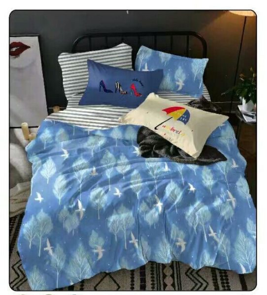 Buy Comforter Set 4pcs Blue White Printed Flat Sheet 270x280cm