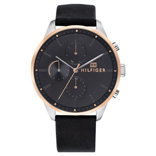 Tommy Hilfiger Chase Black Leather Watch For Men 1791488 Tommy Hilfiger Chase Black Leather Watch For Men 1791488