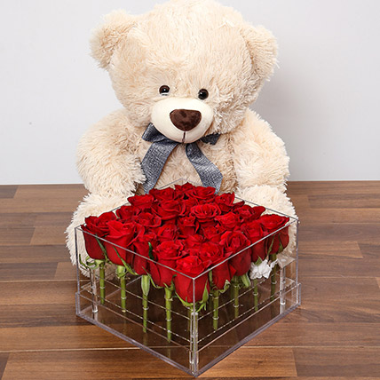 Dreamy Red Rose Box With Teddy Bear Dreamy Red Rose Box With Teddy Bear