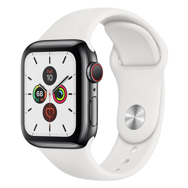 Apple Watch Series 5 GPS + Cellular 40mm Stainless Steel Case with White Sport Band Apple Watch Series 5 GPS + Cellular 40mm Stainless Steel Case with White Sport Band