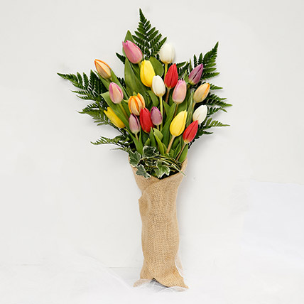 Jute Wrapped 20 Tulips Bouquet Jute Wrapped 20 Tulips Bouquet