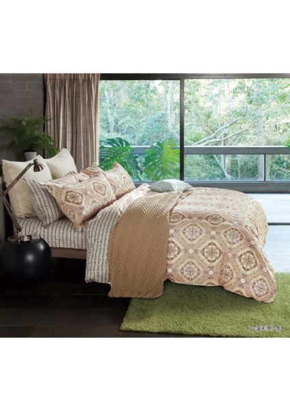 Buy 3pcs Fitted Sheet Bedding Set Light Brown Dark Brown Printed