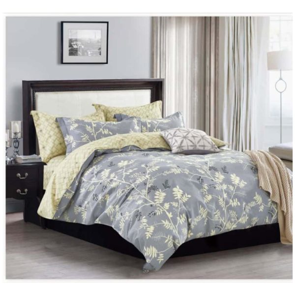 Buy 4pcs Fitted Sheet Bedding Set Grey Yellow Printed Price