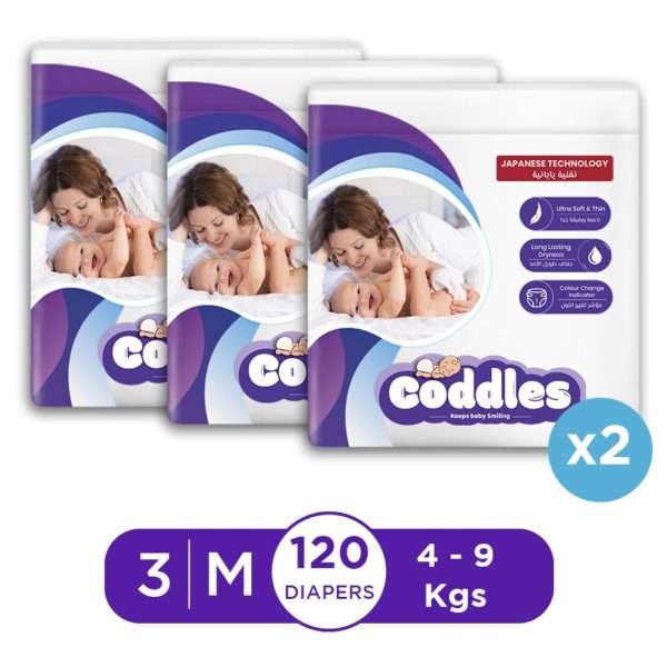 Coddles Baby Diapers 120pcs 4-9kg 0-10Months Size 3 Coddles Baby Diapers 120pcs 4-9kg 0-10Months Size 3