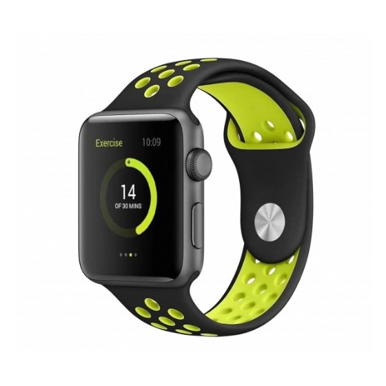 BeHello Premium Silicone Strap 42/44mm For Apple Watch Black/Green BeHello Premium Silicone Strap 42/44mm For Apple Watch Black/Green