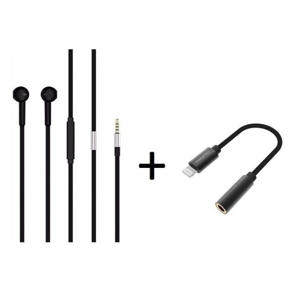 Maestro AAPLEEAR Earphone + Maestro MFI100AUX Lightning Adapter Maestro AAPLEEAR Earphone + Maestro MFI100AUX Lightning Adapter
