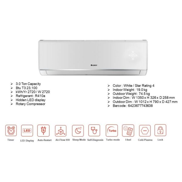 Buy Gree Split Air Conditioner 3 Ton R4 MATIC-R36C3 – Price
