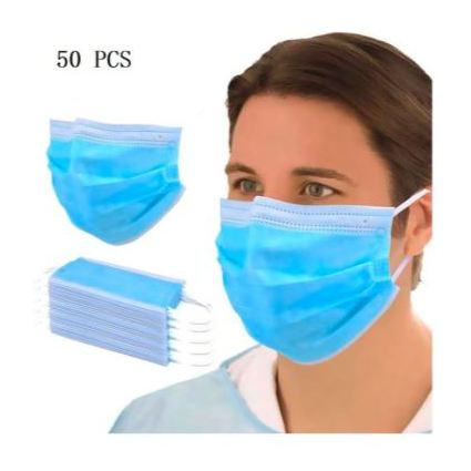 Pack Of 50 Disposable 3-Ply Face Mask Blue/White Pack Of 50 Disposable 3-Ply Face Mask Blue/White