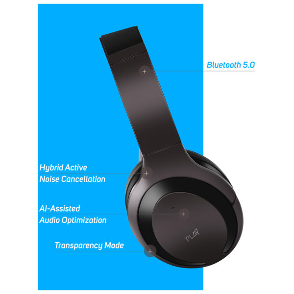 Play PLAYGO BH70 AI Based Wireless Noise Cancelling Headphones Grey Play PLAYGO BH70 AI Based Wireless Noise Cancelling Headphones Grey