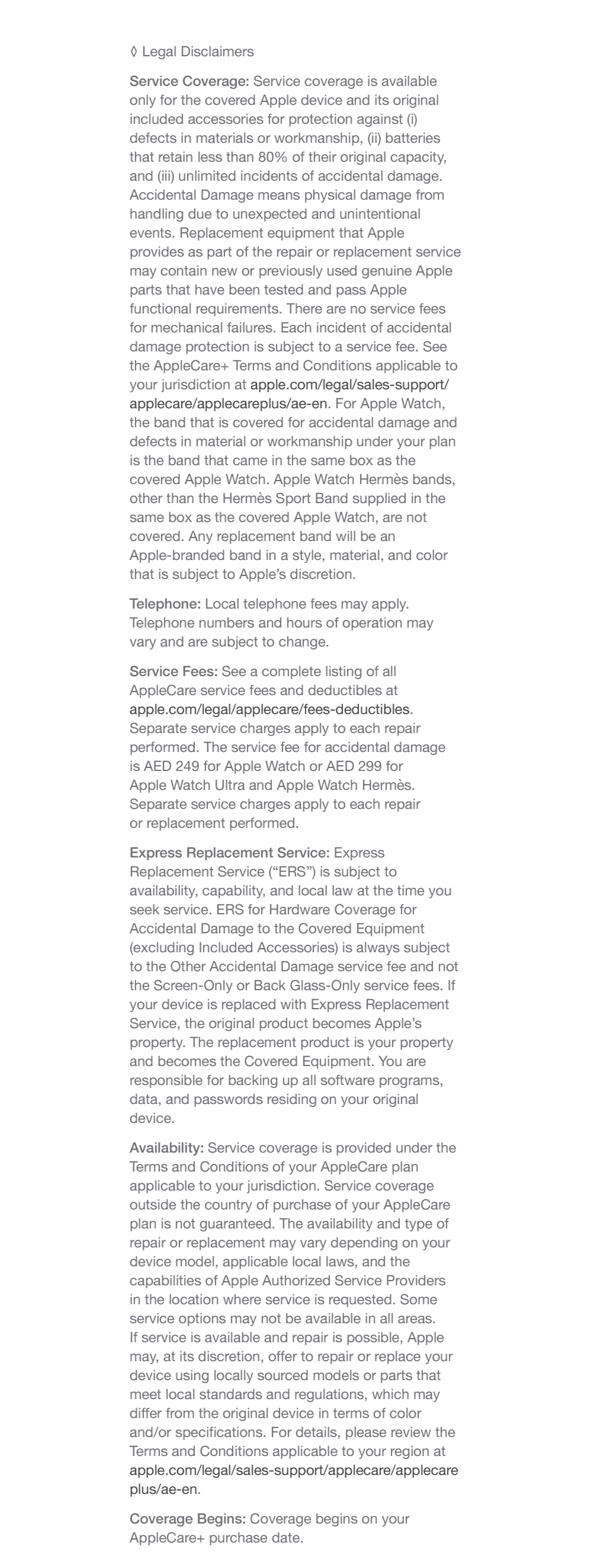 applecare+ for apple watches