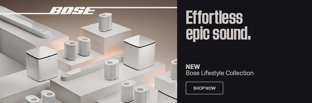 Bose Lifestyle Collection - Effortless Epic Sound mobile banner featuring Bose premium audio products